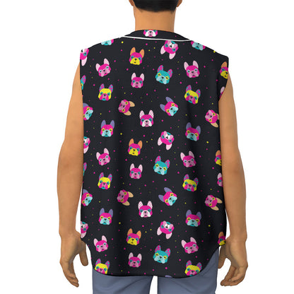 Colorful French Bulldog Print Sleeveless Baseball Jersey