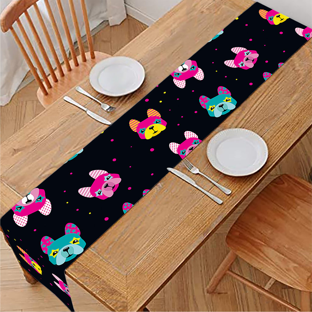 Colorful French Bulldog Print Table Runner