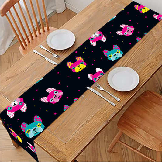 Colorful French Bulldog Print Table Runner