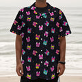 Colorful French Bulldog Print Textured Short Sleeve Shirt