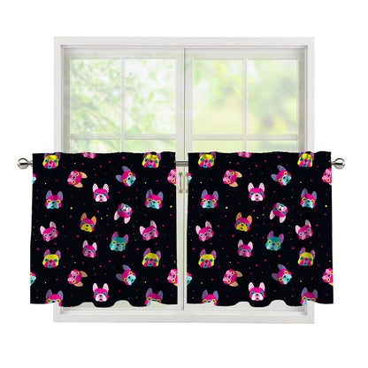 Colorful French Bulldog Print Tier Curtains