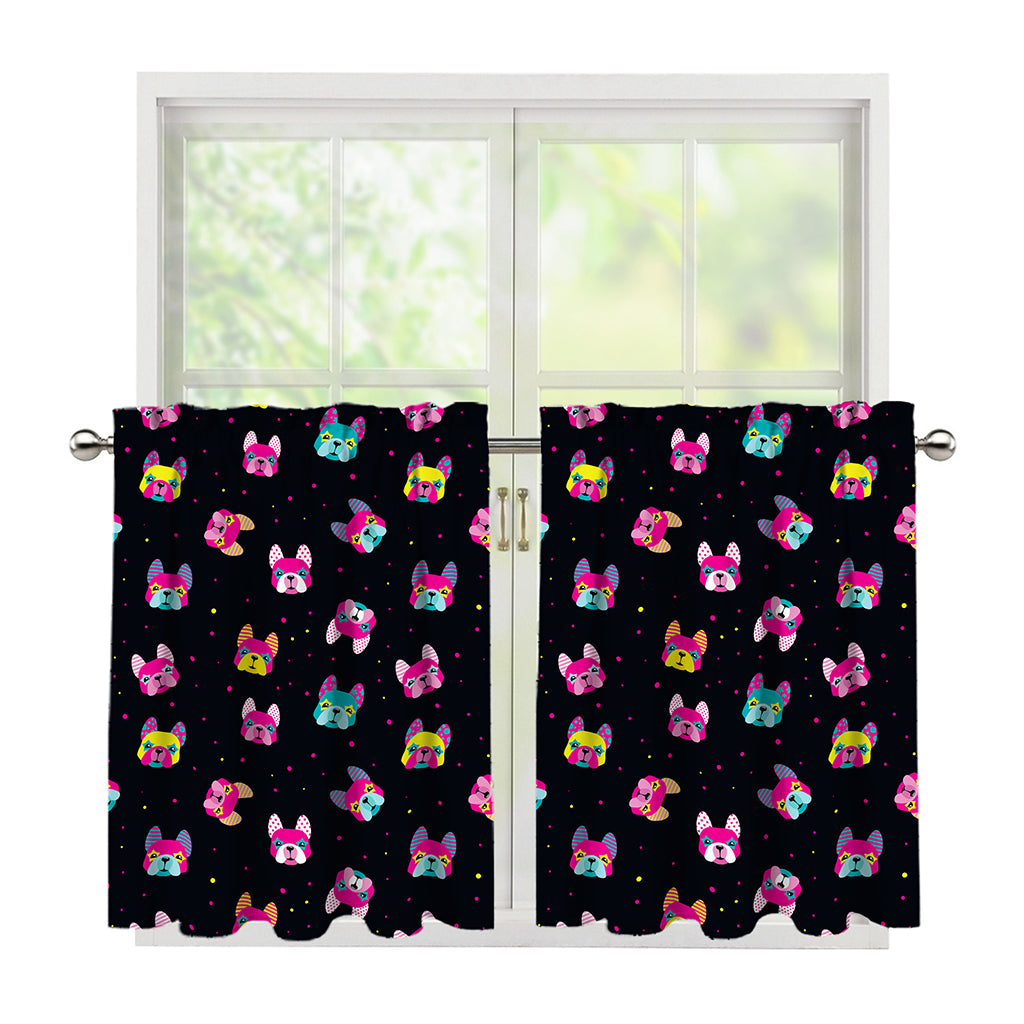 Colorful French Bulldog Print Tier Curtains
