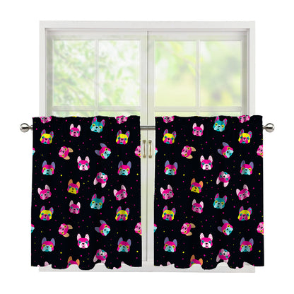Colorful French Bulldog Print Tier Curtains