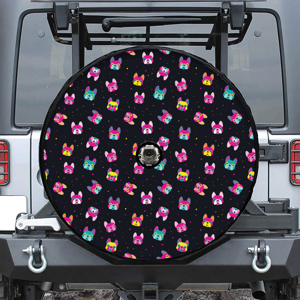 Colorful French Bulldog Print Tire Cover With Camera Hole