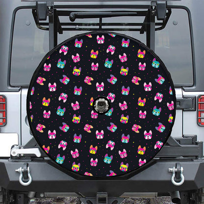 Colorful French Bulldog Print Tire Cover With Camera Hole