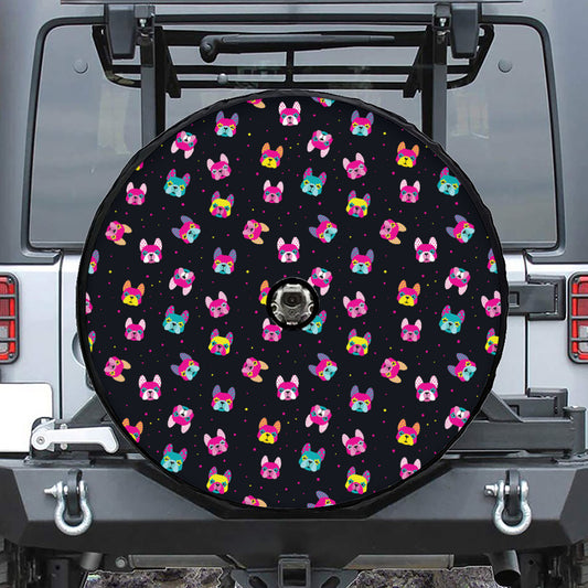 Colorful French Bulldog Print Tire Cover With Camera Hole
