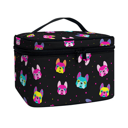 Colorful French Bulldog Print Travel Makeup Bag
