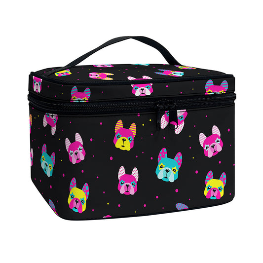 Colorful French Bulldog Print Travel Makeup Bag