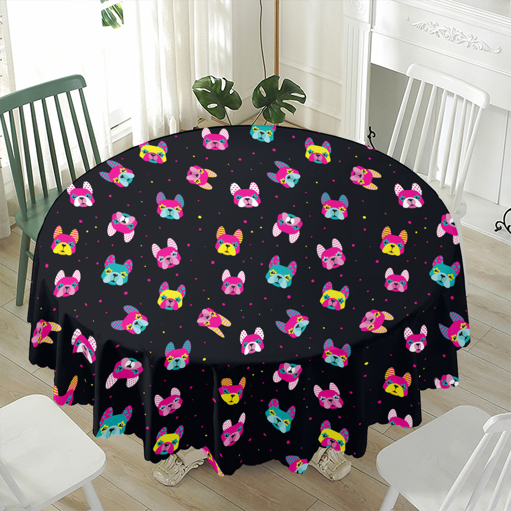 Colorful French Bulldog Print Waterproof Round Tablecloth