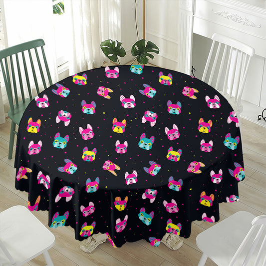 Colorful French Bulldog Print Waterproof Round Tablecloth
