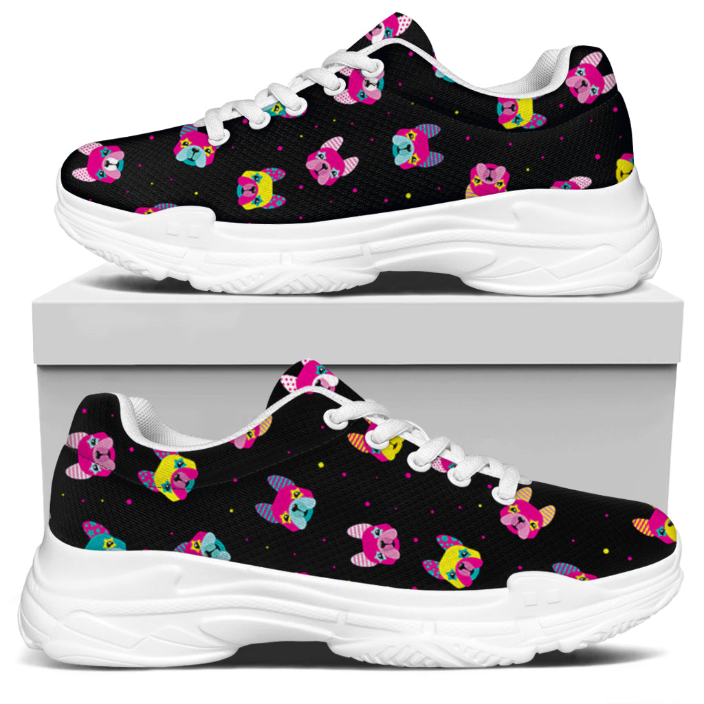 Colorful French Bulldog Print White Chunky Shoes