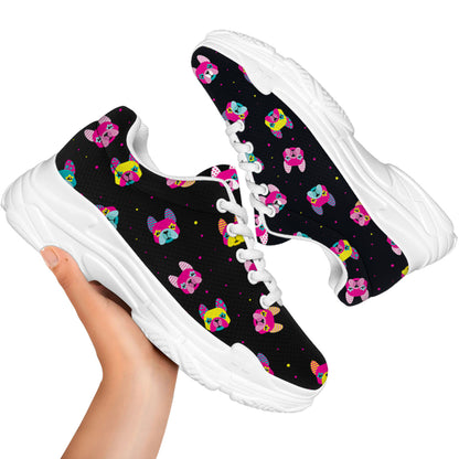 Colorful French Bulldog Print White Chunky Shoes