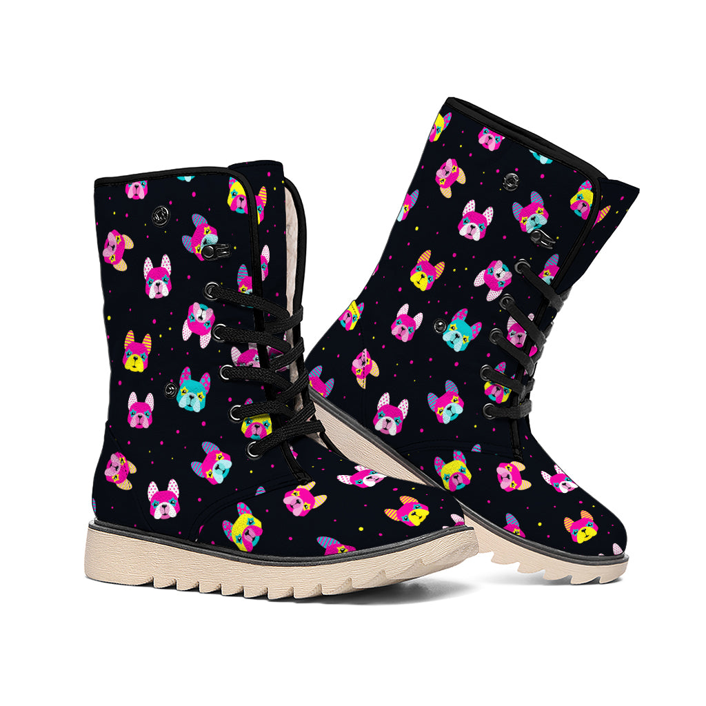 Colorful French Bulldog Print Winter Boots