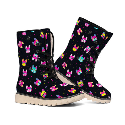Colorful French Bulldog Print Winter Boots