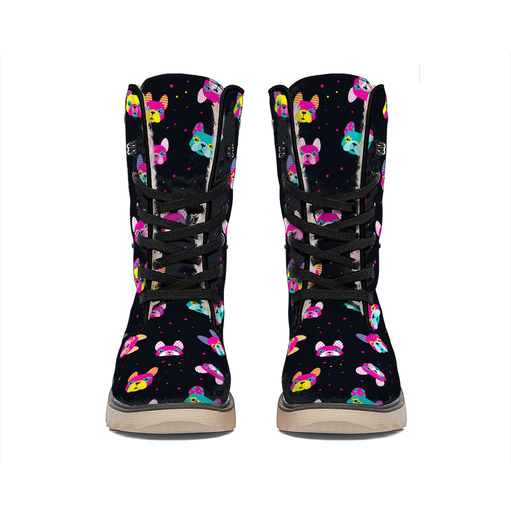 Colorful French Bulldog Print Winter Boots