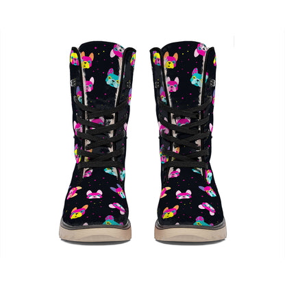 Colorful French Bulldog Print Winter Boots