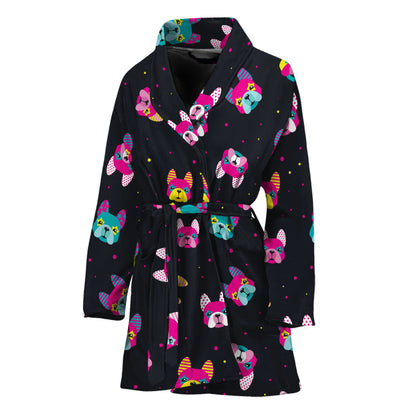 Colorful French Bulldog Print Women's Bathrobe