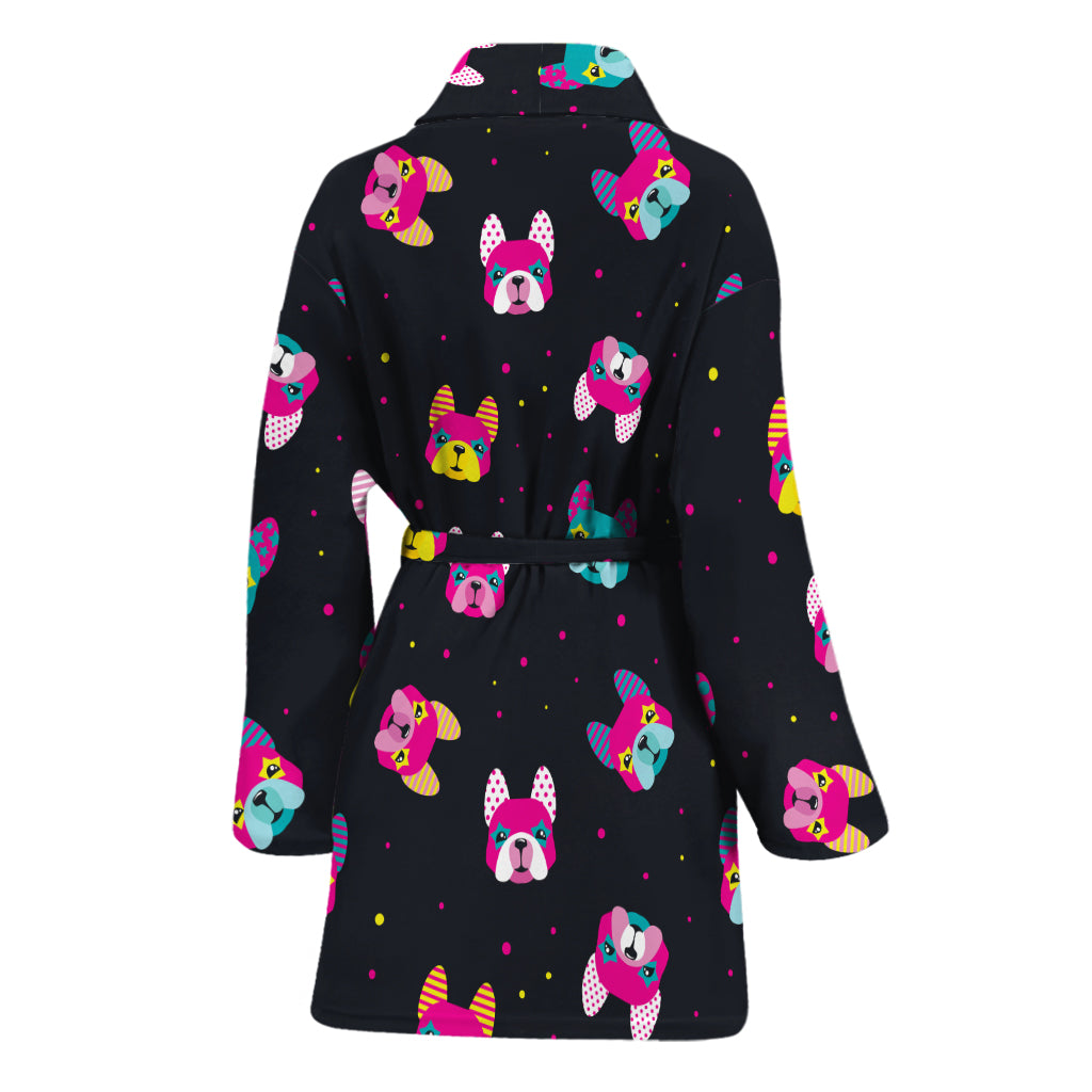 Colorful French Bulldog Print Women's Bathrobe
