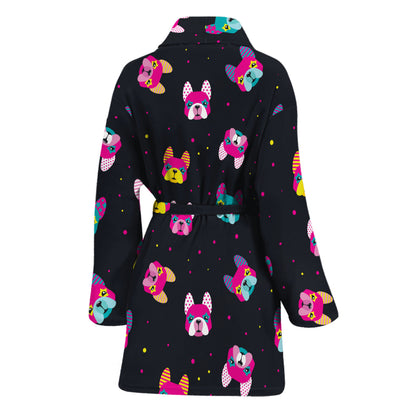 Colorful French Bulldog Print Women's Bathrobe