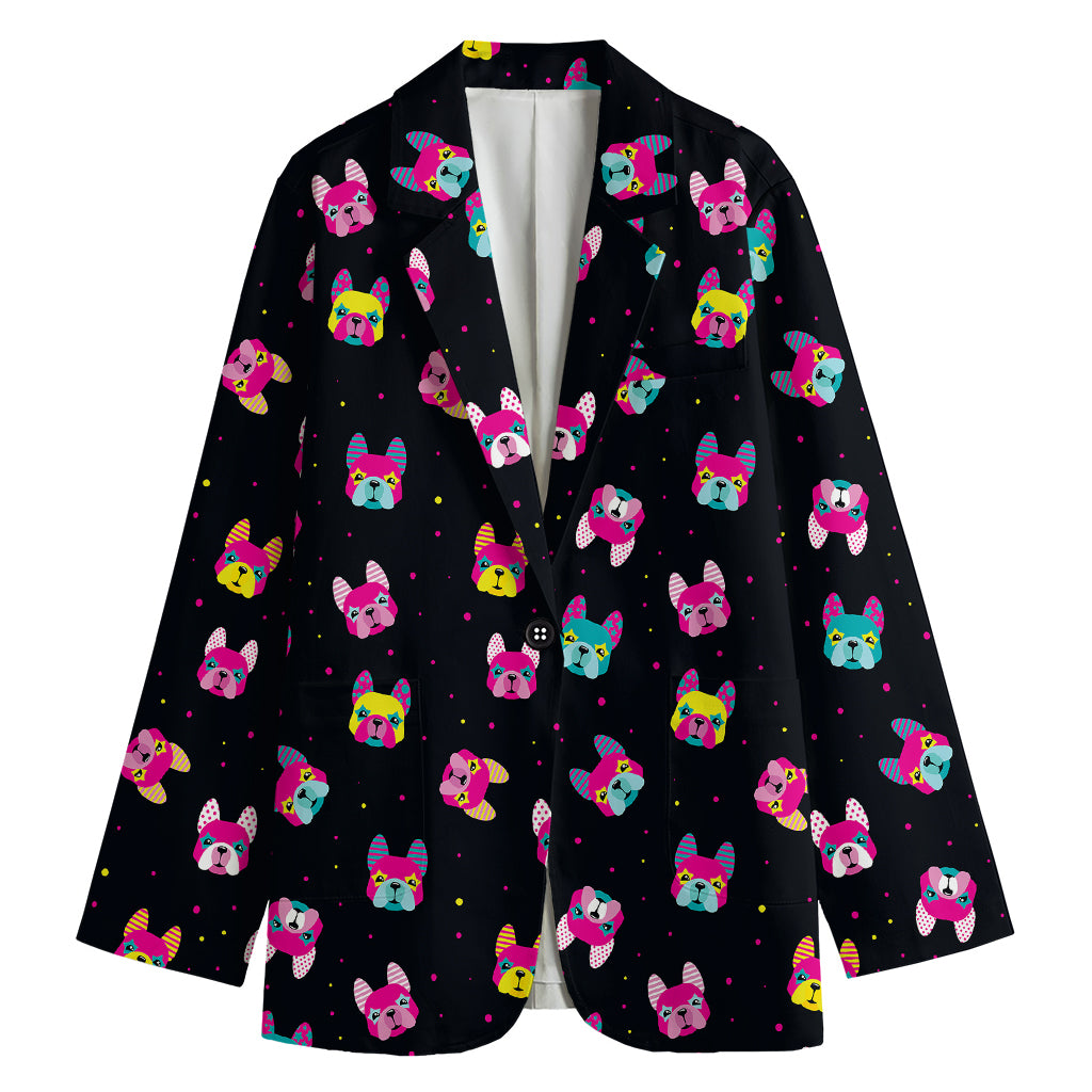 Colorful French Bulldog Print Women's Blazer