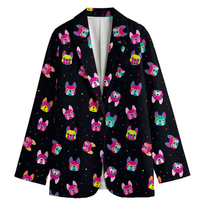 Colorful French Bulldog Print Women's Blazer
