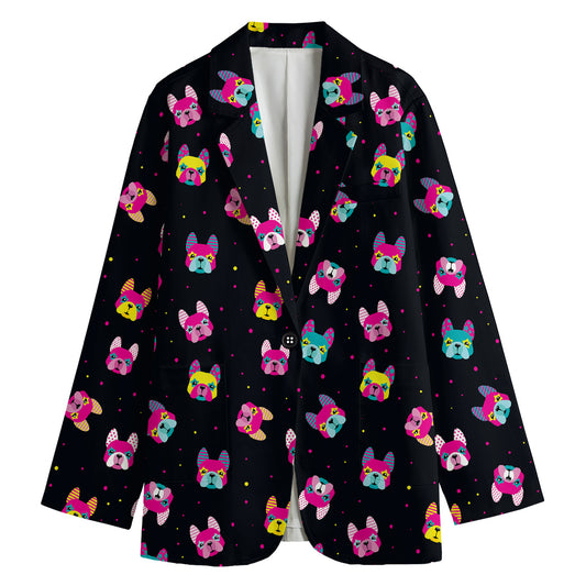 Colorful French Bulldog Print Women's Blazer
