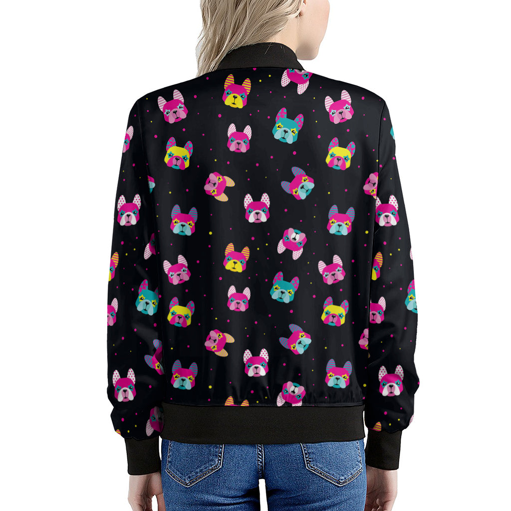 Colorful French Bulldog Print Women's Bomber Jacket