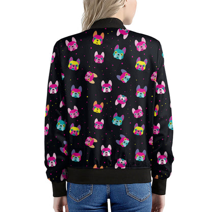 Colorful French Bulldog Print Women's Bomber Jacket