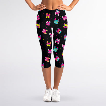 Colorful French Bulldog Print Women's Capri Leggings