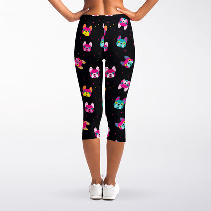Colorful French Bulldog Print Women's Capri Leggings