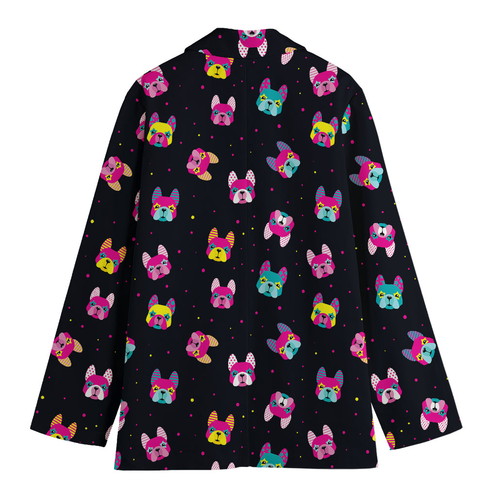 Colorful French Bulldog Print Women's Cotton Blazer