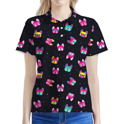 Colorful French Bulldog Print Women's Polo Shirt