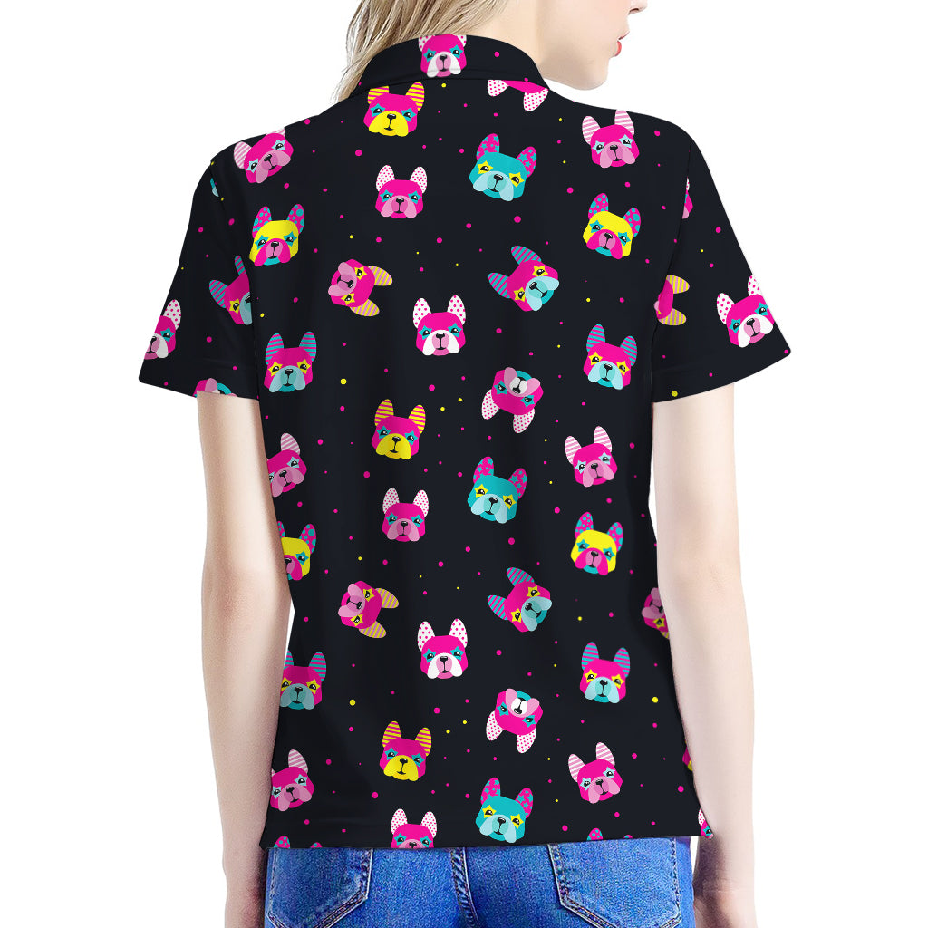 Colorful French Bulldog Print Women's Polo Shirt
