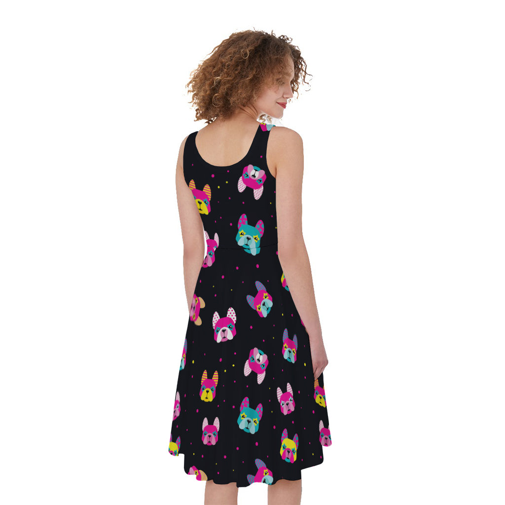 Colorful French Bulldog Print Women's Sleeveless Dress