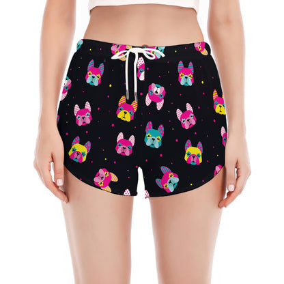 Colorful French Bulldog Print Women's Split Running Shorts