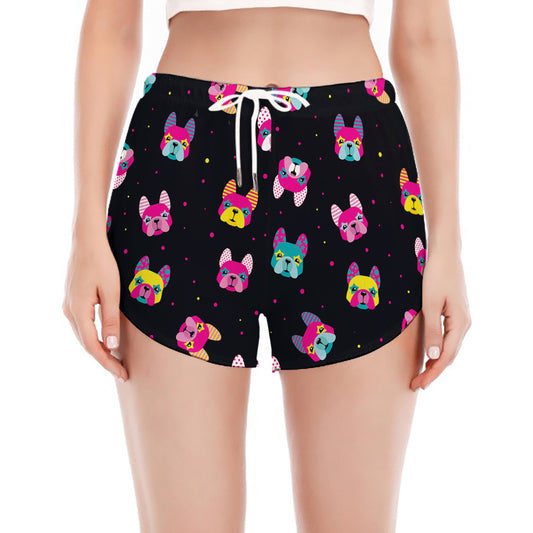 Colorful French Bulldog Print Women's Split Running Shorts