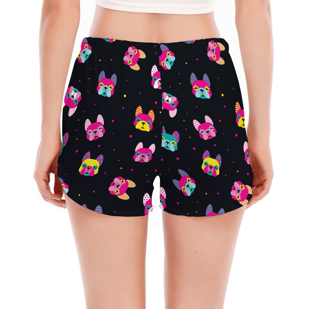 Colorful French Bulldog Print Women's Split Running Shorts