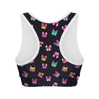 Colorful French Bulldog Print Women's Sports Bra