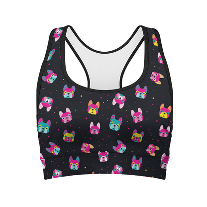 Colorful French Bulldog Print Women's Sports Bra