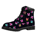 Colorful French Bulldog Print Padded Collar Lace Up Boots