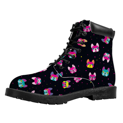 Colorful French Bulldog Print Work Boots