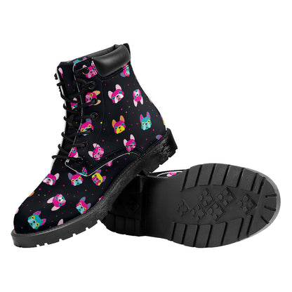 Colorful French Bulldog Print Work Boots
