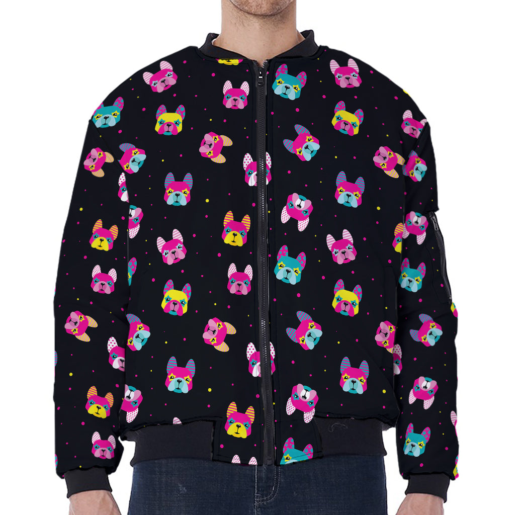 Colorful French Bulldog Print Zip Sleeve Bomber Jacket