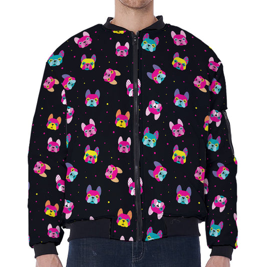 Colorful French Bulldog Print Zip Sleeve Bomber Jacket
