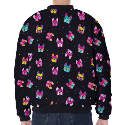 Colorful French Bulldog Print Zip Sleeve Bomber Jacket