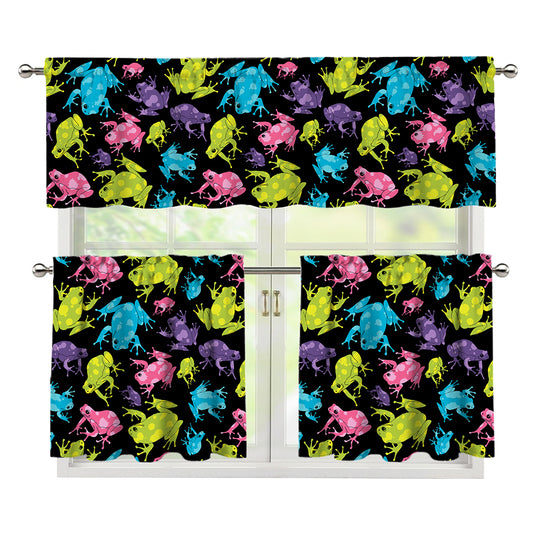 Colorful Frog Pattern Print 3 Piece Kitchen Curtains