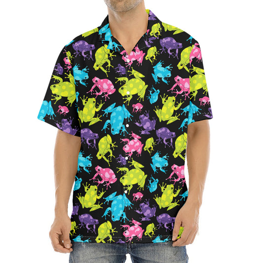 Colorful Frog Pattern Print Aloha Shirt
