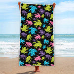Colorful Frog Pattern Print Beach Towel