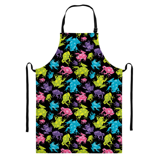 Colorful Frog Pattern Print Bib Apron With Pocket