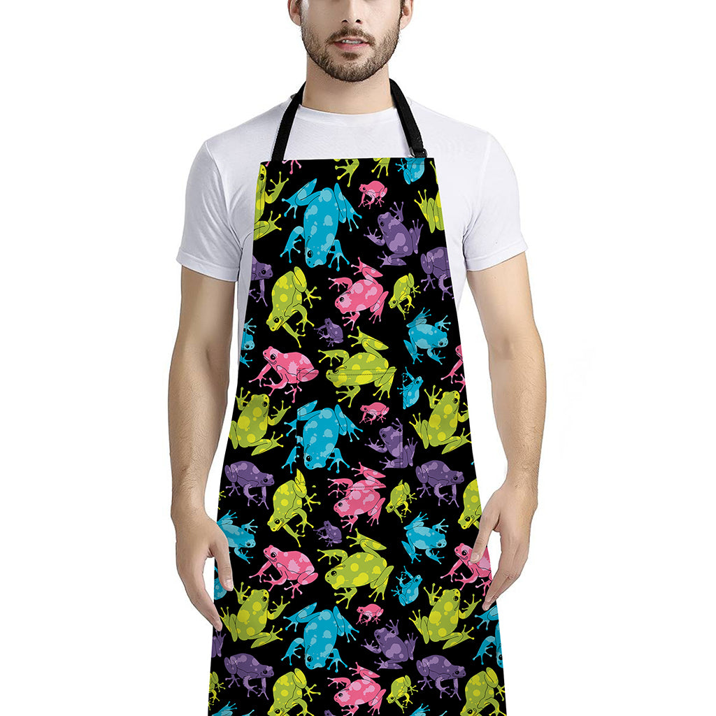 Colorful Frog Pattern Print Bib Apron With Pocket